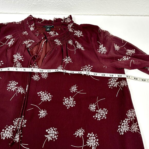 Ann Taylor Tie-Front Blouse – Burgundy with Ivory Florals | Medium Petite - Picture 4 of 9
